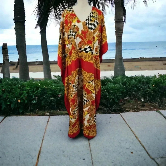 VTG Cabernet Women's ONE SIZE Multi-Color Art to Wear Maxi Kaftan Loungewear - Picture 1 of 6